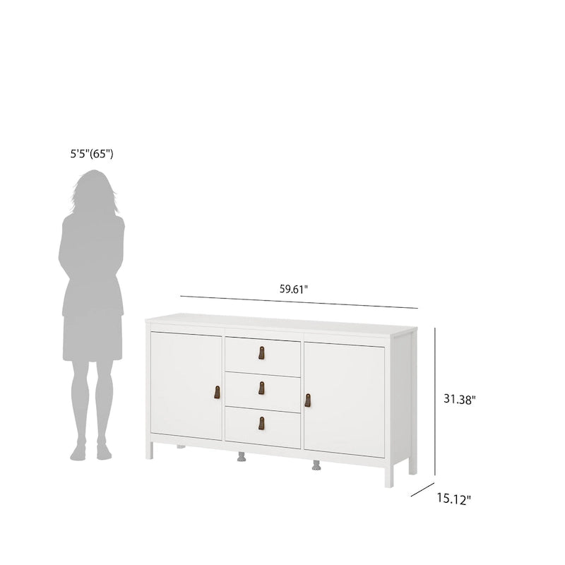Buffet 2 portes avec 3 tiroirs | Meuble de rangement de style transitionnel