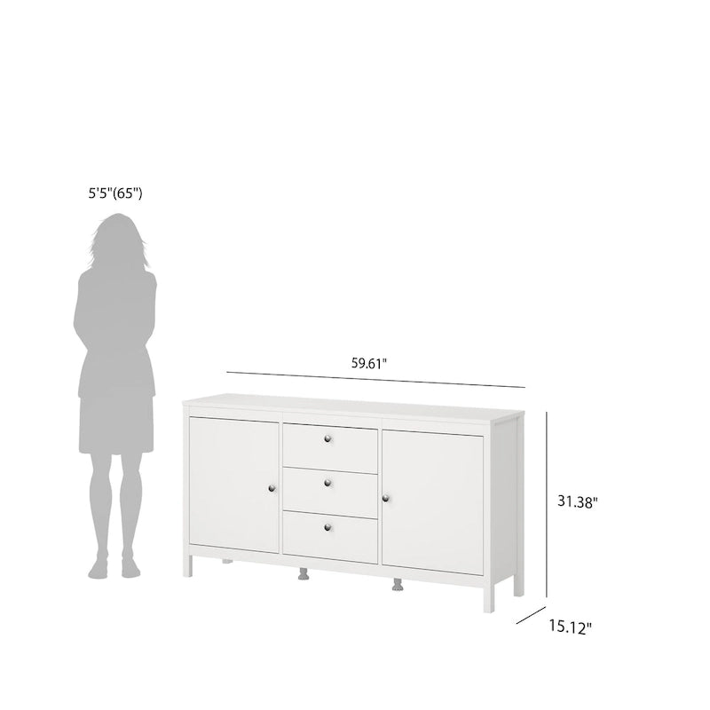 Buffet 2 portes avec 3 tiroirs | Meuble de rangement de style transitionnel