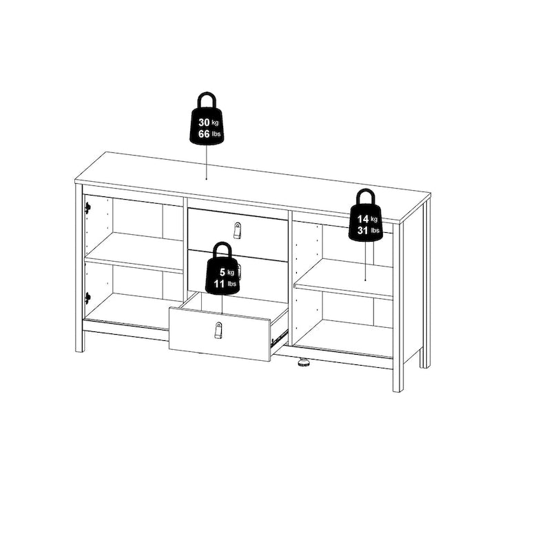 Buffet 2 portes avec 3 tiroirs | Meuble de rangement de style transitionnel