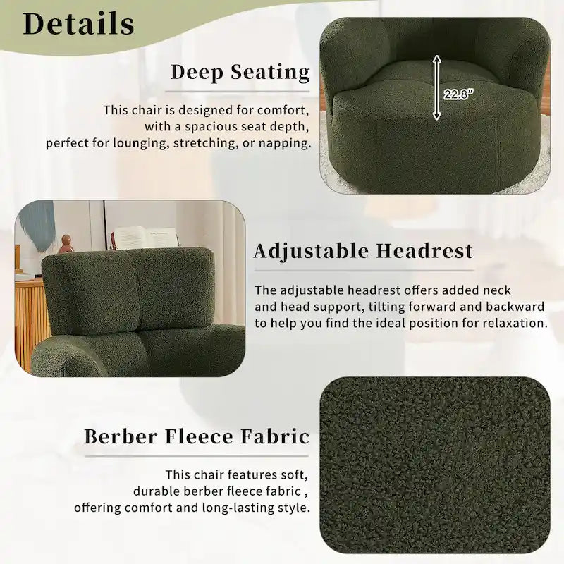 Fauteuil pivotant 360° en tissu | Fauteuil d'appoint rond pour salon