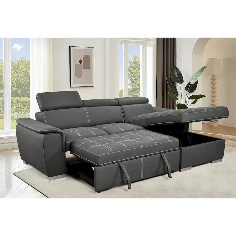 Canapé d'angle convertible de 246 cm en forme de L avec méridienne de rangement et appuie-têtes réglables