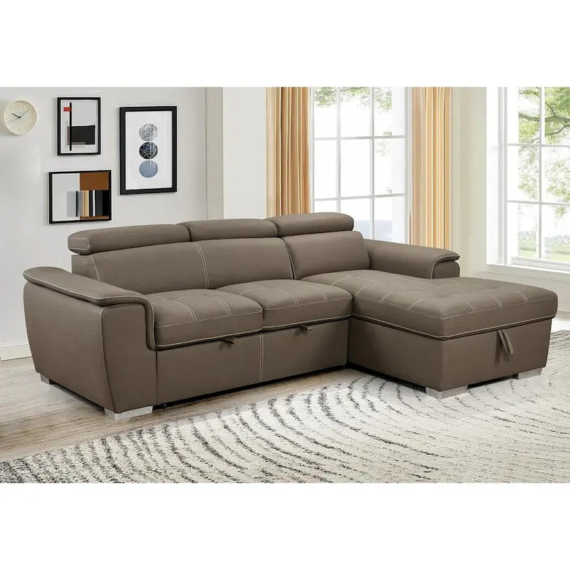 Canapé d'angle convertible de 246 cm en forme de L avec méridienne de rangement et appuie-têtes réglables