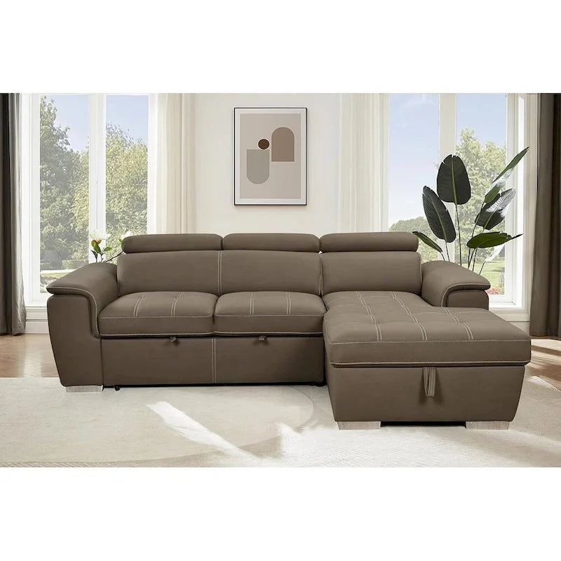 Canapé d'angle convertible de 246 cm en forme de L avec méridienne de rangement et appuie-têtes réglables