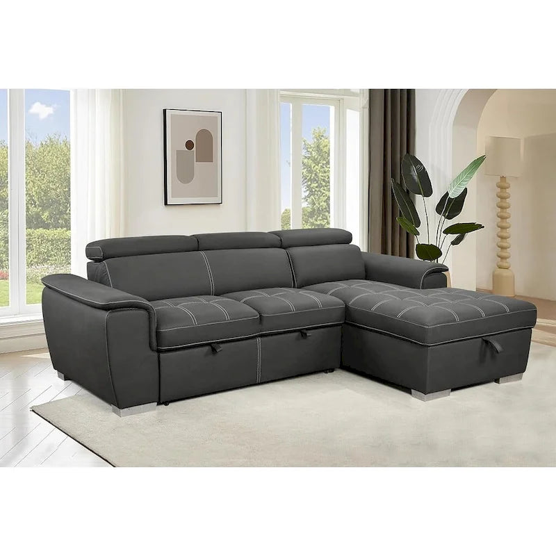 Canapé d'angle convertible de 246 cm en forme de L avec méridienne de rangement et appuie-têtes réglables