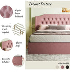 Lit plateforme queen en velours avec tête de lit capitonnée | Chambre glamour