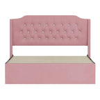 Lit plateforme queen en velours avec tête de lit capitonnée | Chambre glamour