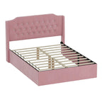 Lit plateforme queen en velours avec tête de lit capitonnée | Chambre glamour