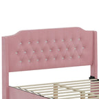 Lit plateforme queen en velours avec tête de lit capitonnée | Chambre glamour
