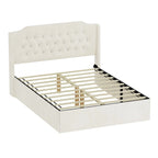 Lit plateforme queen en velours avec tête de lit capitonnée | Chambre glamour