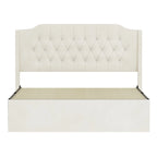 Lit plateforme queen en velours avec tête de lit capitonnée | Chambre glamour