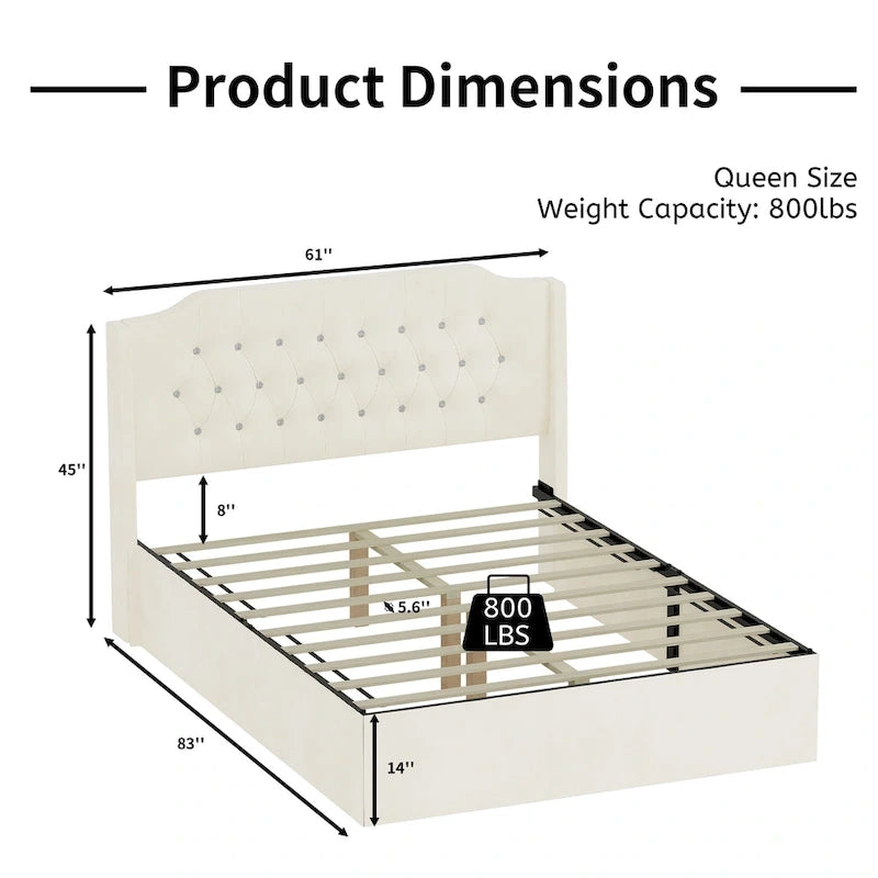 Lit plateforme queen en velours avec tête de lit capitonnée | Chambre glamour