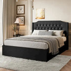 Lit plateforme queen en velours avec tête de lit capitonnée | Chambre glamour