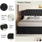 Lit plateforme queen en velours avec tête de lit capitonnée | Chambre glamour