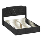 Lit plateforme queen en velours avec tête de lit capitonnée | Chambre glamour