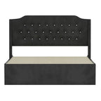 Lit plateforme queen en velours avec tête de lit capitonnée | Chambre glamour