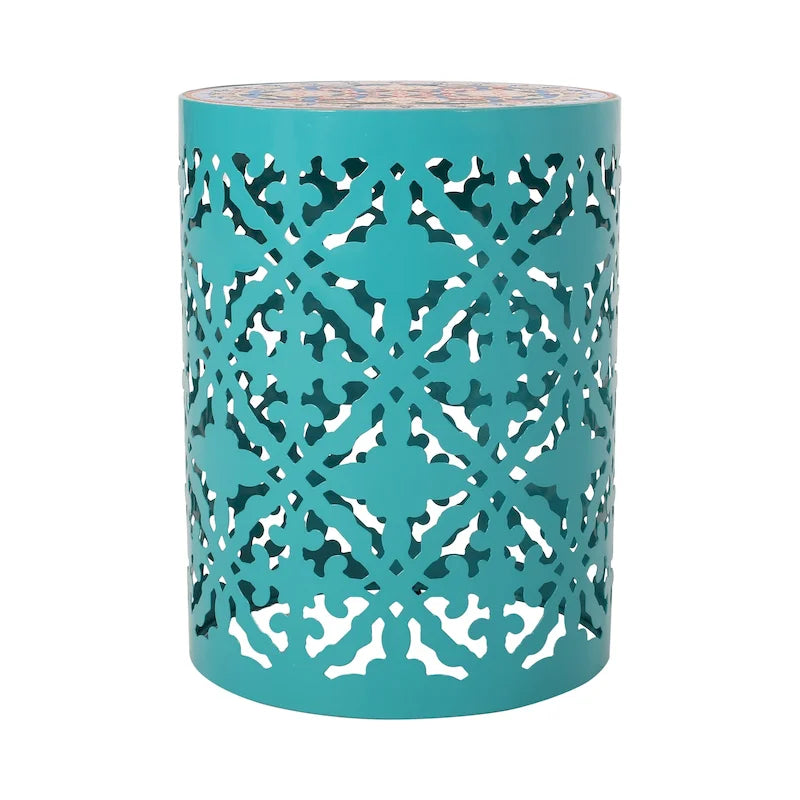 Guéridon d'appoint intérieur en dentelle ajourée avec plateau décoratif en carreaux | Table d'appoint bohème