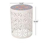 Guéridon d'appoint intérieur en dentelle ajourée avec plateau décoratif en carreaux | Table d'appoint bohème