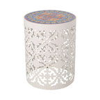 Guéridon d'appoint intérieur en dentelle ajourée avec plateau décoratif en carreaux | Table d'appoint bohème