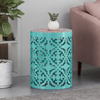 Guéridon d'appoint intérieur en dentelle ajourée avec plateau décoratif en carreaux | Table d'appoint bohème