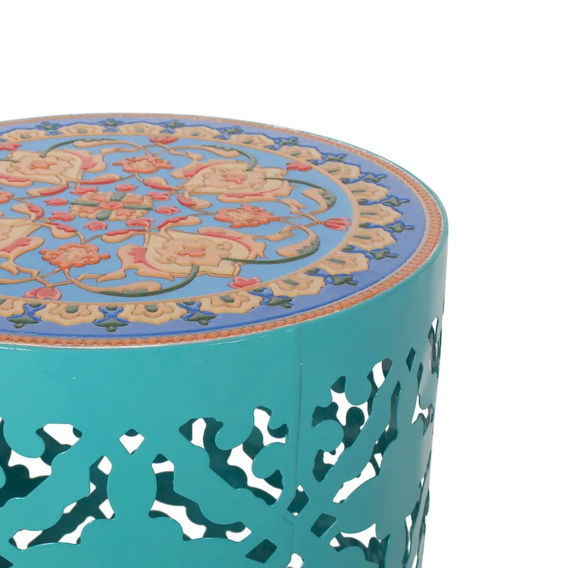 Guéridon d'appoint intérieur en dentelle ajourée avec plateau décoratif en carreaux | Table d'appoint bohème
