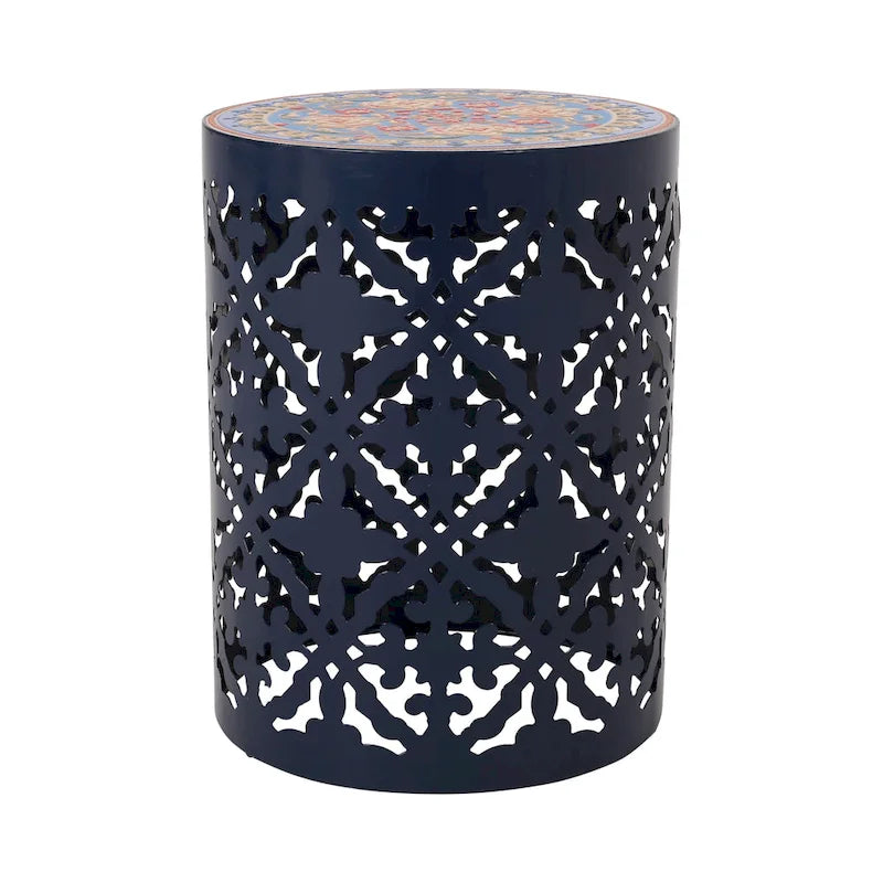 Guéridon d'appoint intérieur en dentelle ajourée avec plateau décoratif en carreaux | Table d'appoint bohème