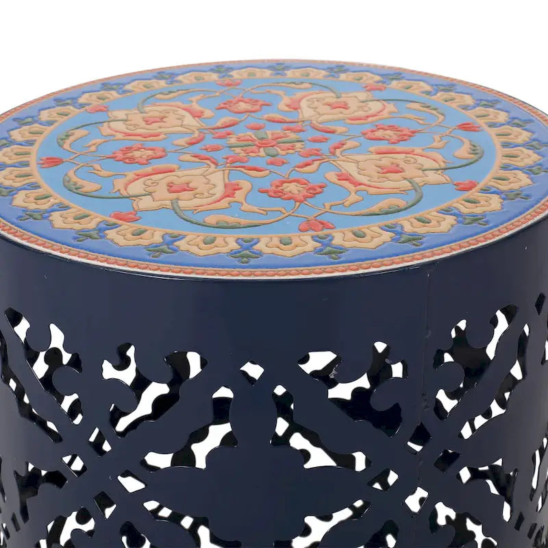 Guéridon d'appoint intérieur en dentelle ajourée avec plateau décoratif en carreaux | Table d'appoint bohème