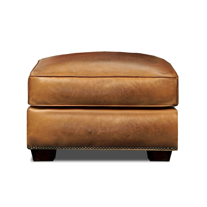 Repose-pied et table basse traditionnels en cuir vieilli pleine fleur