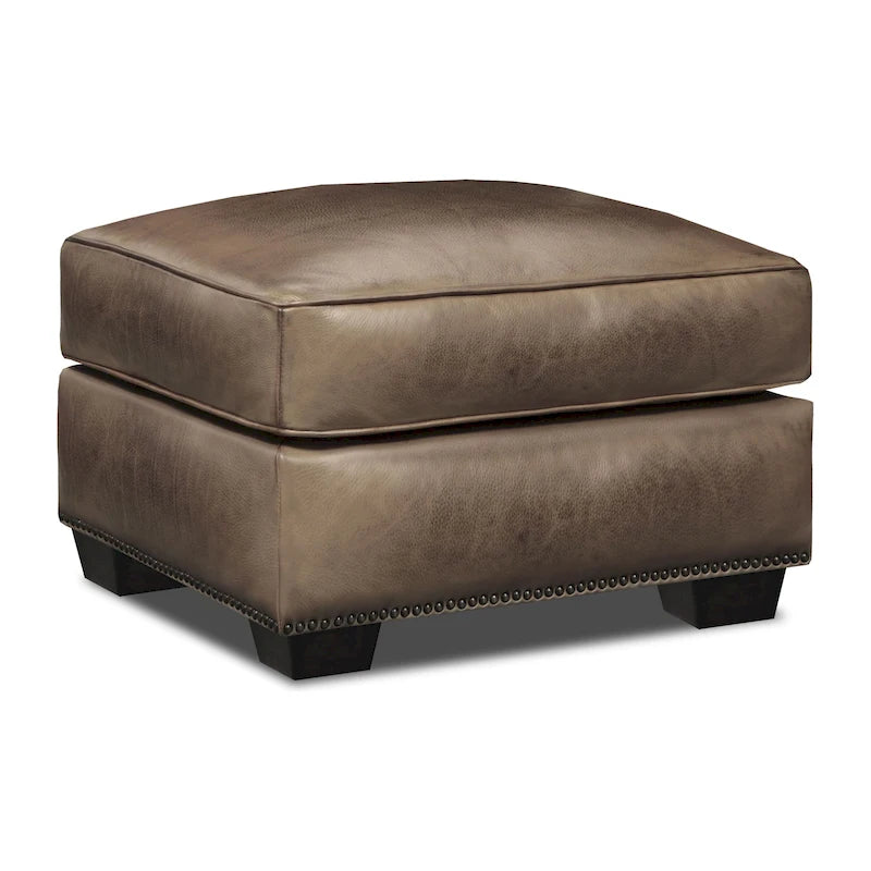 Repose-pied et table basse traditionnels en cuir vieilli pleine fleur