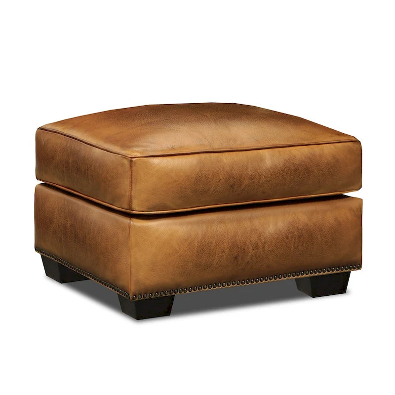Repose-pied et table basse traditionnels en cuir vieilli pleine fleur