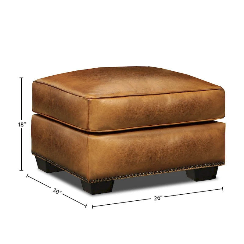 Repose-pied et table basse traditionnels en cuir vieilli pleine fleur