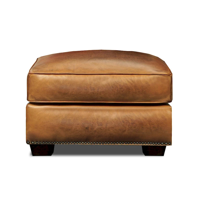 Repose-pied et table basse traditionnels en cuir vieilli pleine fleur