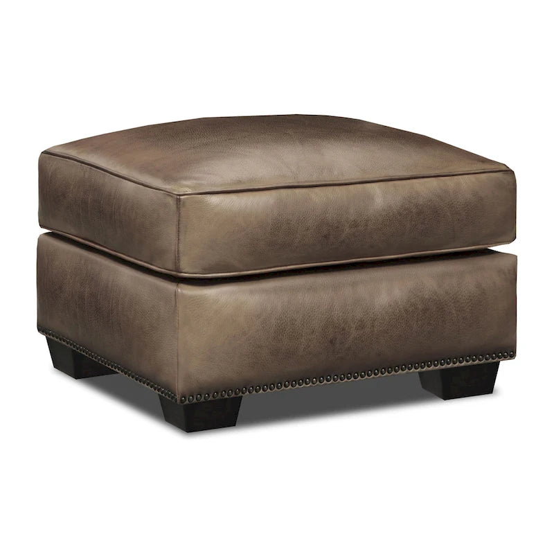 Repose-pied et table basse traditionnels en cuir vieilli pleine fleur
