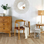 Fauteuil d'appoint en teck avec assise en cuir tressé | Style naturel bohème