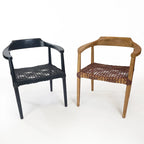 Fauteuil d'appoint en teck avec assise en cuir tressé | Style naturel bohème
