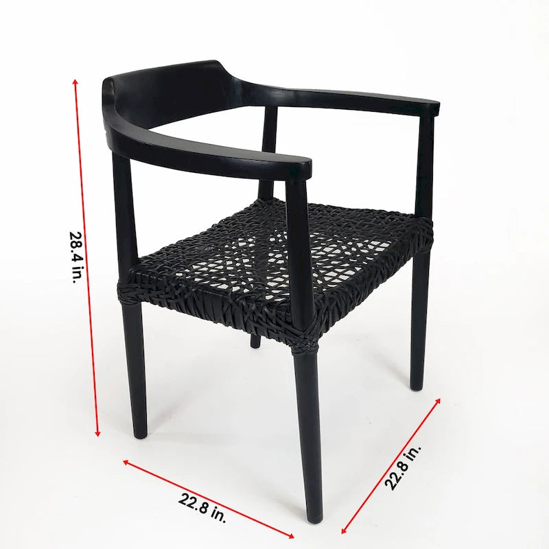 Fauteuil d'appoint en teck avec assise en cuir tressé | Style naturel bohème
