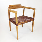 Fauteuil d'appoint en teck avec assise en cuir tressé | Style naturel bohème