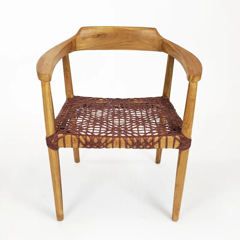 Fauteuil d'appoint en teck avec assise en cuir tressé | Style naturel bohème