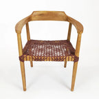 Fauteuil d'appoint en teck avec assise en cuir tressé | Style naturel bohème