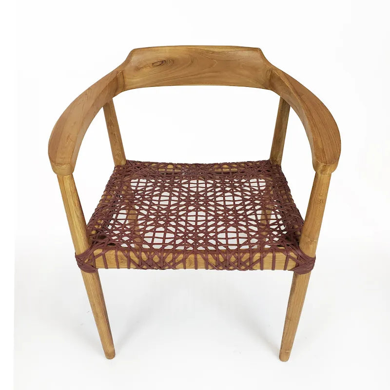Fauteuil d'appoint en teck avec assise en cuir tressé | Style naturel bohème