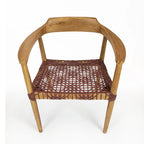 Fauteuil d'appoint en teck avec assise en cuir tressé | Style naturel bohème