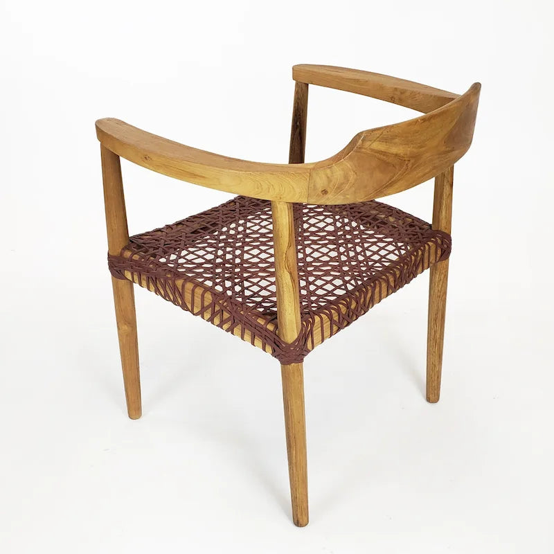 Fauteuil d'appoint en teck avec assise en cuir tressé | Style naturel bohème