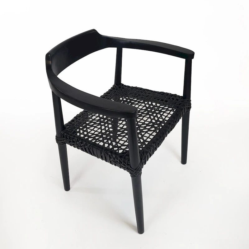 Fauteuil d'appoint en teck avec assise en cuir tressé | Style naturel bohème