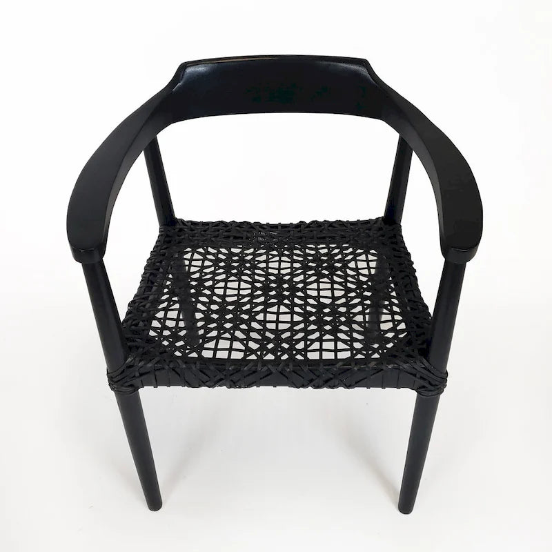 Fauteuil d'appoint en teck avec assise en cuir tressé | Style naturel bohème