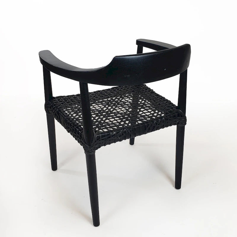 Fauteuil d'appoint en teck avec assise en cuir tressé | Style naturel bohème