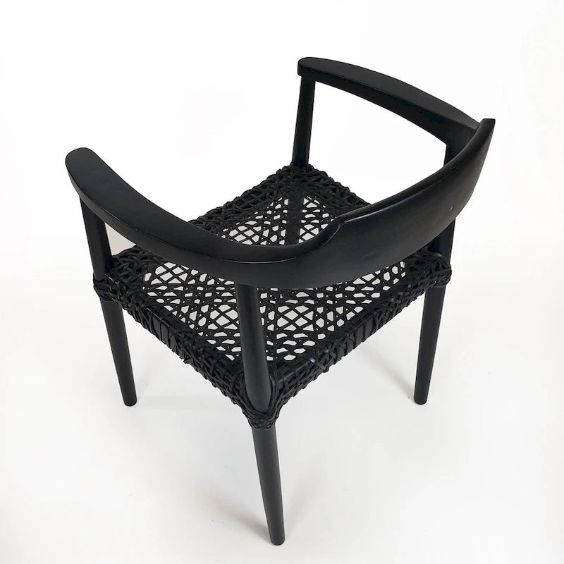 Fauteuil d'appoint en teck avec assise en cuir tressé | Style naturel bohème