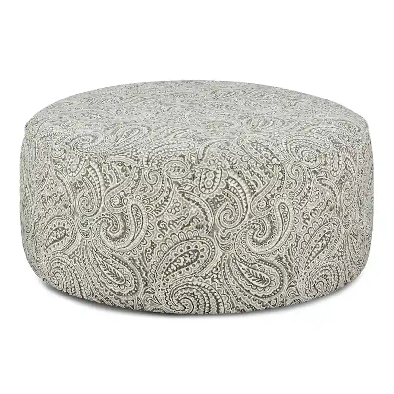 Pouffe de cocktail transitionnel en chenille ivoire à motif cachemire | Repose-pieds de salon