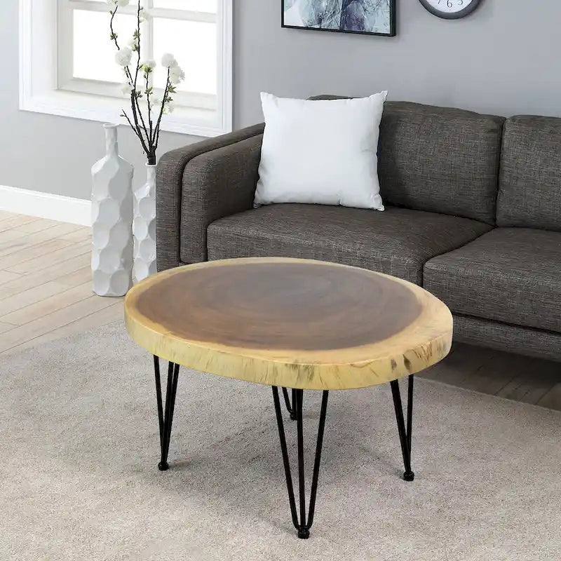 Table basse ronde en bois massif naturel