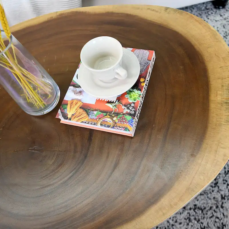Table basse ronde en bois massif naturel