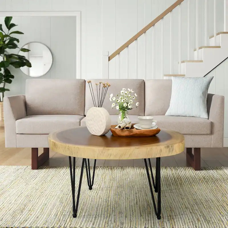 Table basse ronde en bois massif naturel
