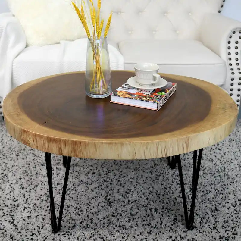 Table basse ronde en bois massif naturel